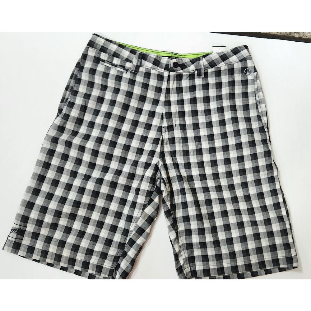 Rusty Black and White Checkered Flat Front Shorts
